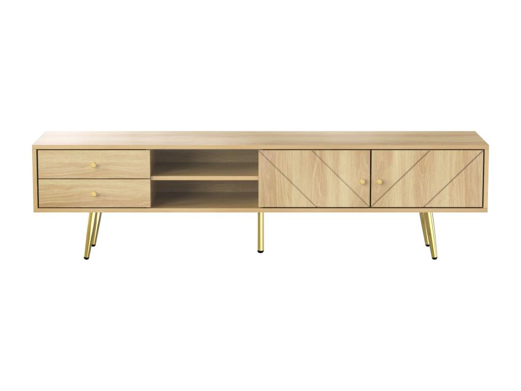 TV stand 160x36x42cm - with 2 drawers and 2 doors - gold legs - Natural 28133JIUW