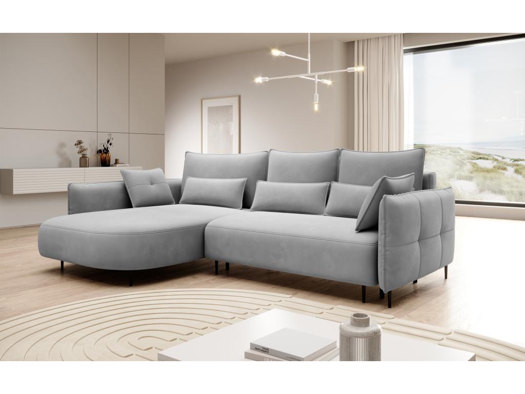 Corner sofa - with L-shaped sleeping function and storage compartment - grey velvet - left-hand side - Calmetop 43791IYTY