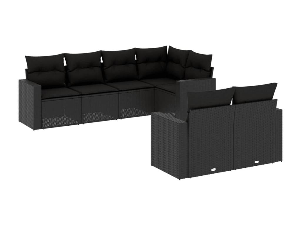 7-piece garden furniture set with cushions, black woven resin, 45944ATXE