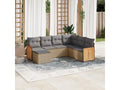7-piece garden furniture set with cushions, beige wicker resin, 35852JNYY