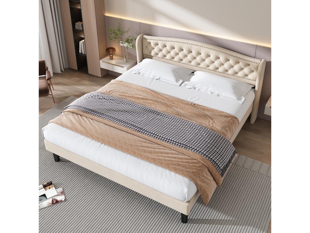 Adult bed, 180x200 cm, elegant upholstered bed - beige - Calmetop 84659CVOR
