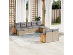 9-piece garden furniture set with cushions, beige woven resin, 54821VFJI