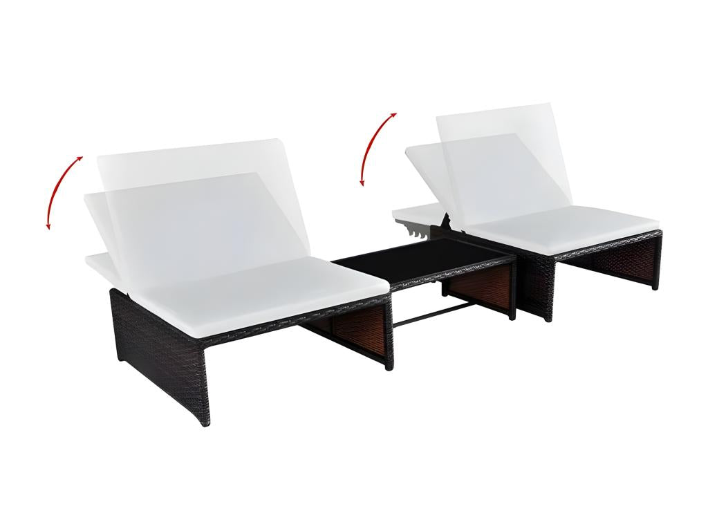Set of 2 chairs and 1 table in white fabric and brown resin, Nidchicshop 65347KFZH