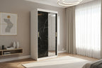Nidchicshop 258 Matte White Wardrobe - Black Marble 200x100x62cm Sliding Wardrobe Doors 48297JMIS