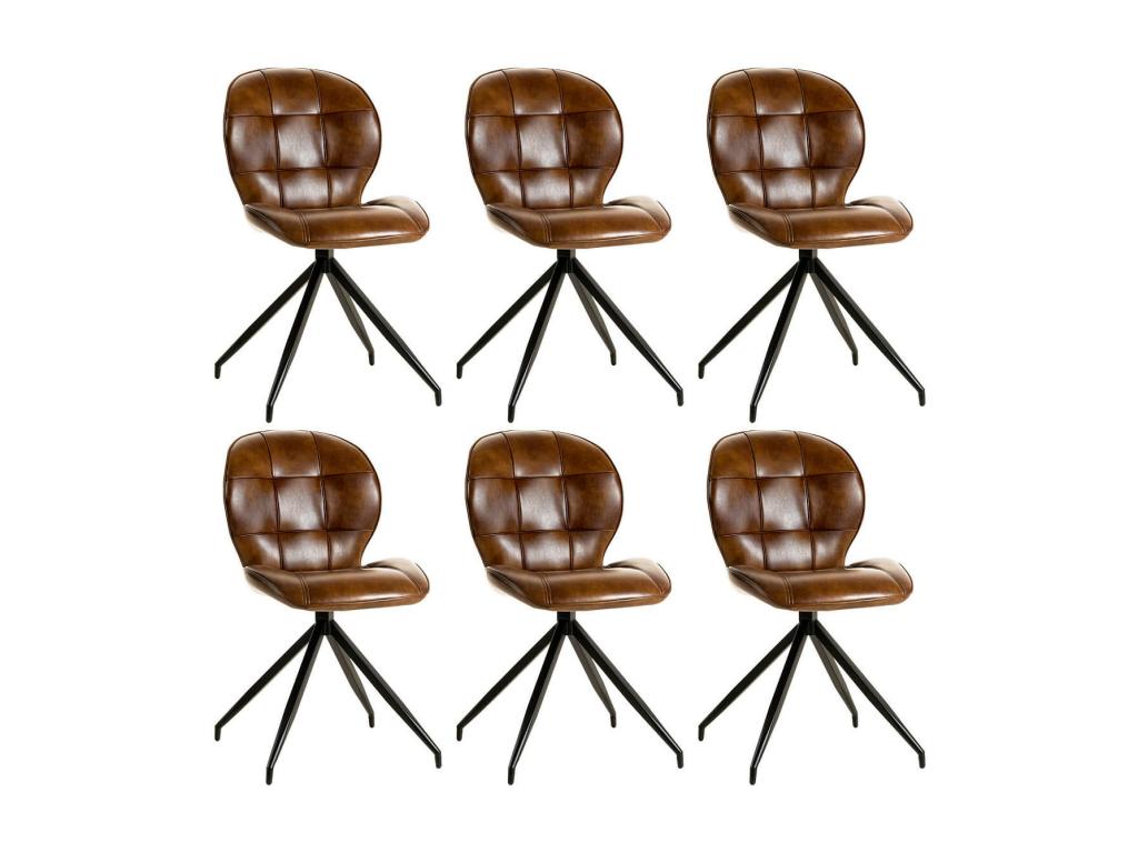 Nidchicshop - Set of 6 Brown Faux Leather Chairs 40847NIAD