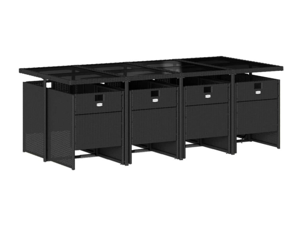 9-piece garden dining set with cushions, black resin wicker 55486TNGC