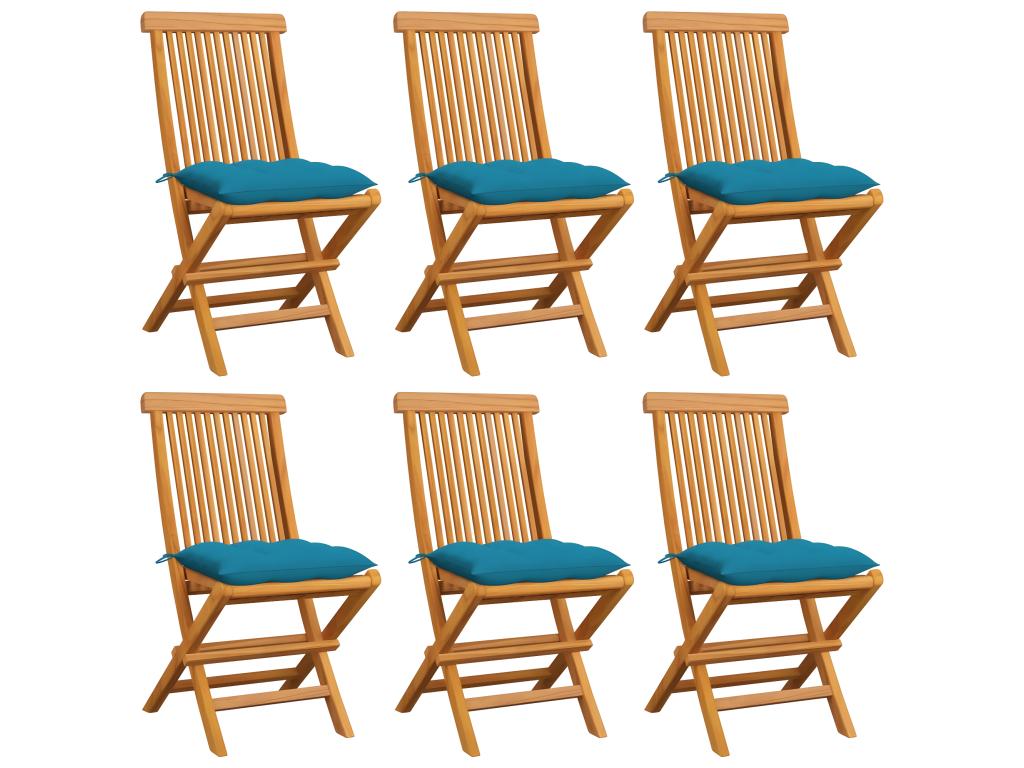 Garden chairs and light blue cushions, set of 6, teak wood, 58507ICSA