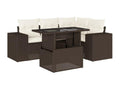 5-piece garden furniture set with cushions, brown woven resin, 87820VDLP