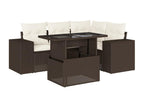 5-piece garden furniture set with cushions, brown woven resin, 87820VDLP