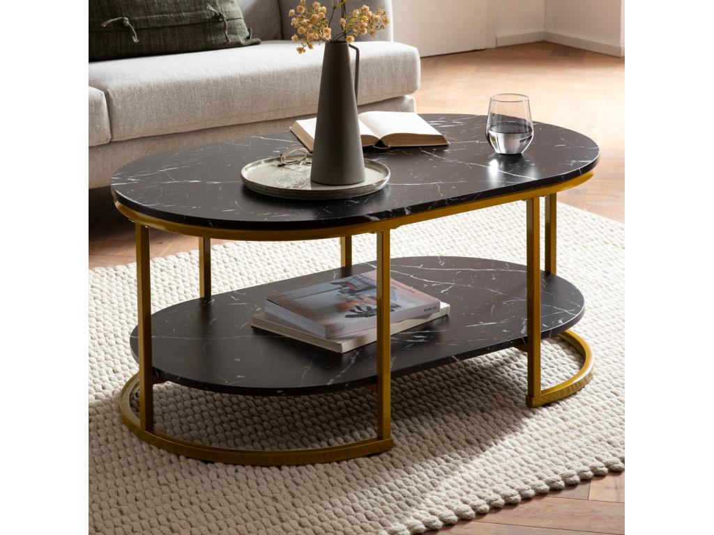 Marble-Effect Coffee Table 100cm Modern Rectangular Living Room Table 64087PSGX