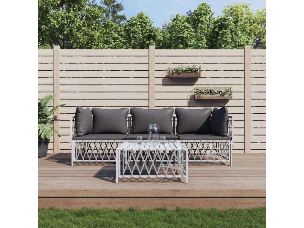 4-piece garden furniture set with cushions, white steel, 10266RIXA