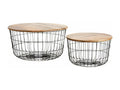 Coffee tables in black metal and natural wood, set of 2, 45408HTPX