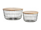 Coffee tables in black metal and natural wood, set of 2, 45408HTPX