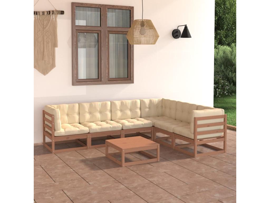 7-piece garden furniture set with honey brown cushions, pine wood 21111IAEN