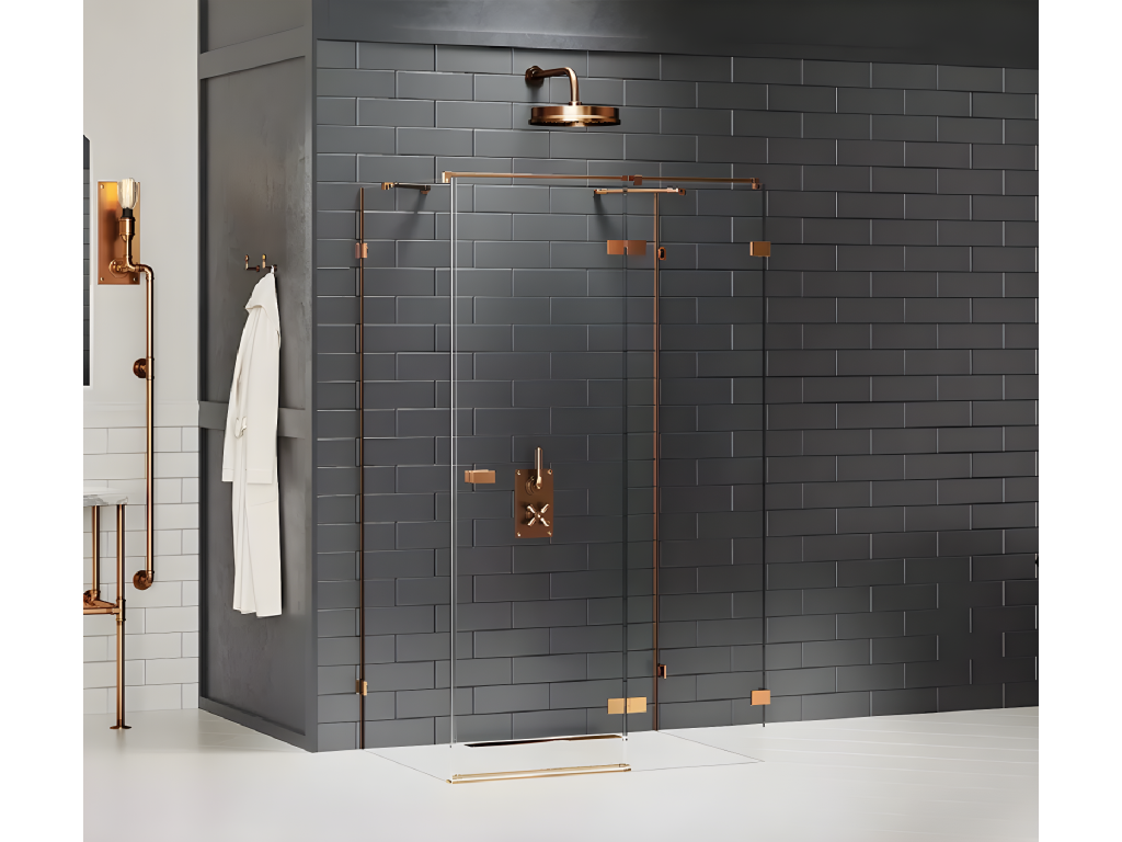 Nidchicshop 120x80cm Right-Hand Pivoting Shower Enclosure, Brushed Copper Finish, Front Access, 08942JPSL