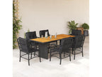 7-Piece Garden Dining Set with Cushions, Black Wicker Resin 45612YXQV