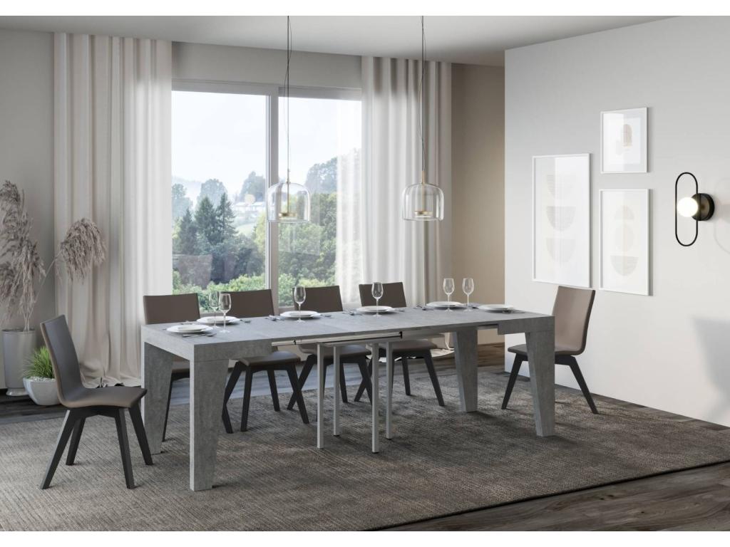 Small square table 90x90cm extendable for 10 people (90 to 246cm), cement-effect grey. Nidchicshop - Leg and stand available at Nidchicshop 97504FMOI