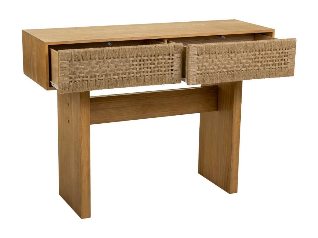 Console table in wood and brown braided rope, 110x36x77h, 58426IPOI