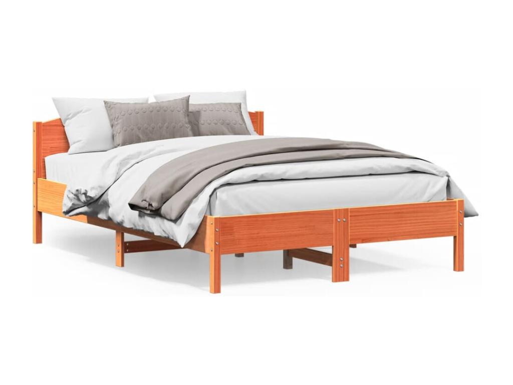 Bed frame and headboard, brown wax finish, 140x200 cm, pine wood, 55686GSVJ