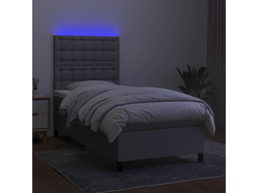 Calmetop bed base with mattress and LED, light grey, 90x190cm, 70842LXHG