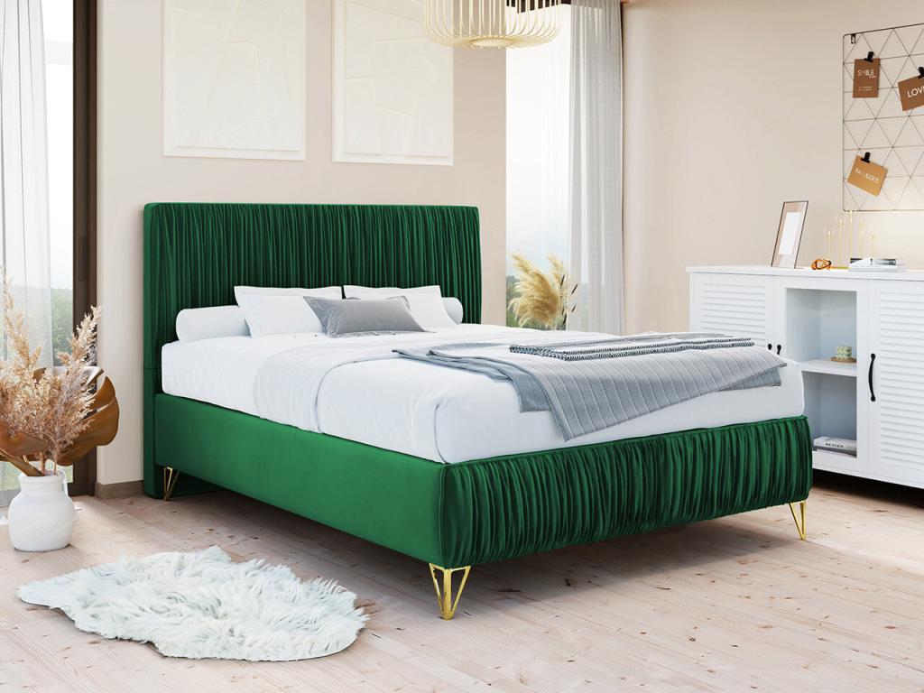 Nidchicshop 112 Double Green Bed 140x200 Upholstered Slatted Base to Nidchicshop 140x209x120cm 06383HXIF