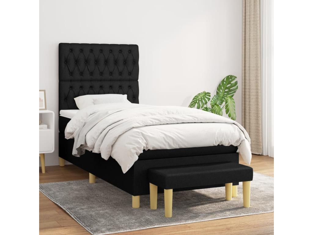 Nidchicshop bed base with mattress, black, 90x200 cm, fabric, 49215LJFX