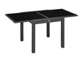 Large extendable garden table, dimensions when unfolded: 160L x 80W x 75H cm, anthracite epoxy-coated aluminum frame, black tempered glass top, 88892FVQP