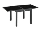 Large extendable garden table, dimensions when unfolded: 160L x 80W x 75H cm, anthracite epoxy-coated aluminum frame, black tempered glass top, 88892FVQP
