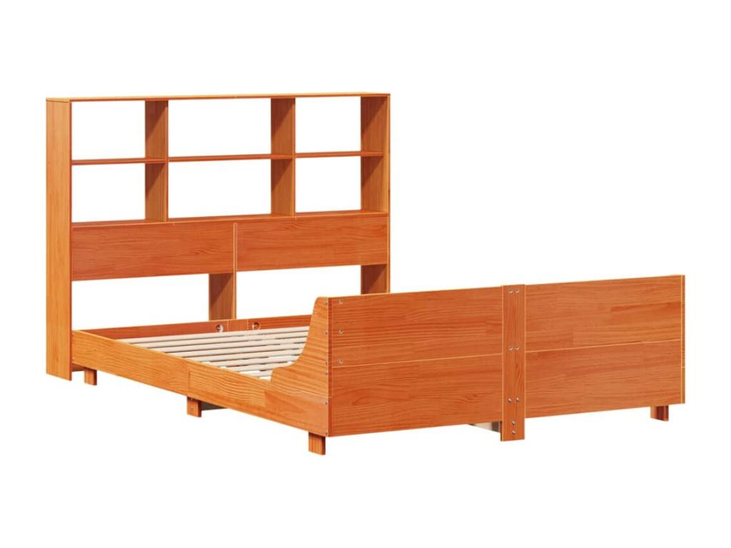 Bed frame without mattress, brown wax finish, 135x190cm, solid pine wood, 94681ZLKP