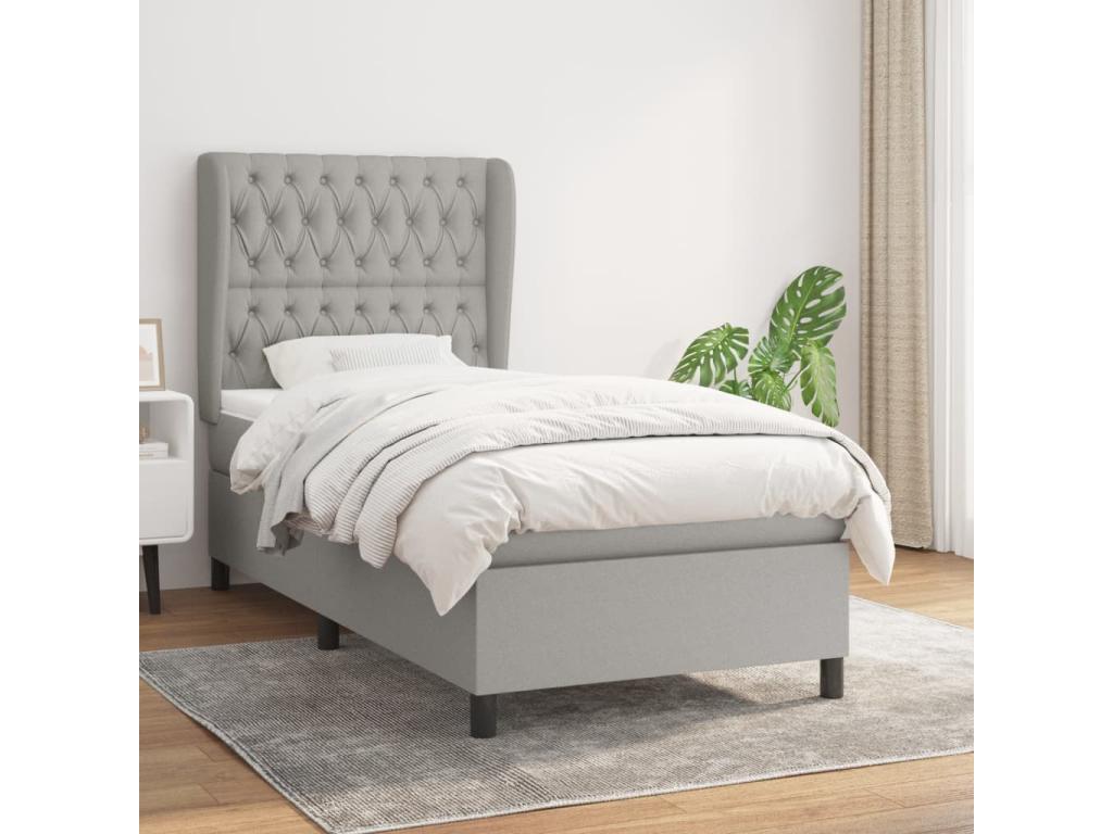 Upholstered bed base and mattress, light grey, 90x190 cm, fabric 02860APGI