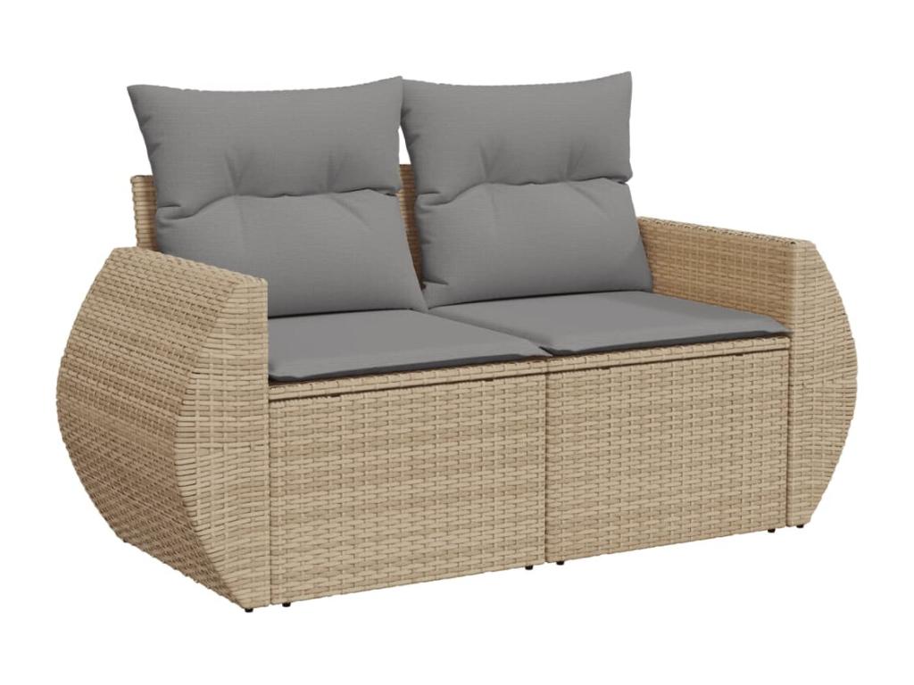6-piece garden furniture set with cushions, beige wicker resin, 69063KWPY