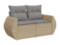 6-piece garden furniture set with cushions, beige wicker resin, 69063KWPY