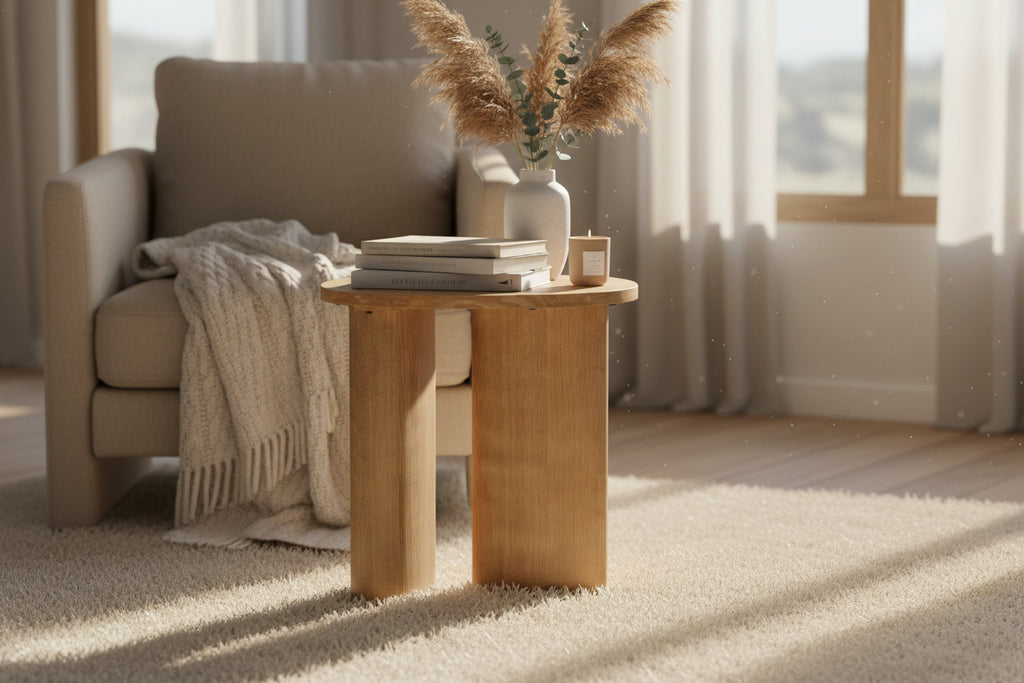 Coffee table in smooth brown fir wood, 56x56x61 cm, 80463IPCR