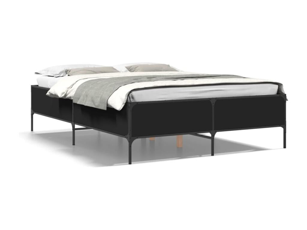 Black bed frame 160x200 engineered wood and metal 03314OHTM