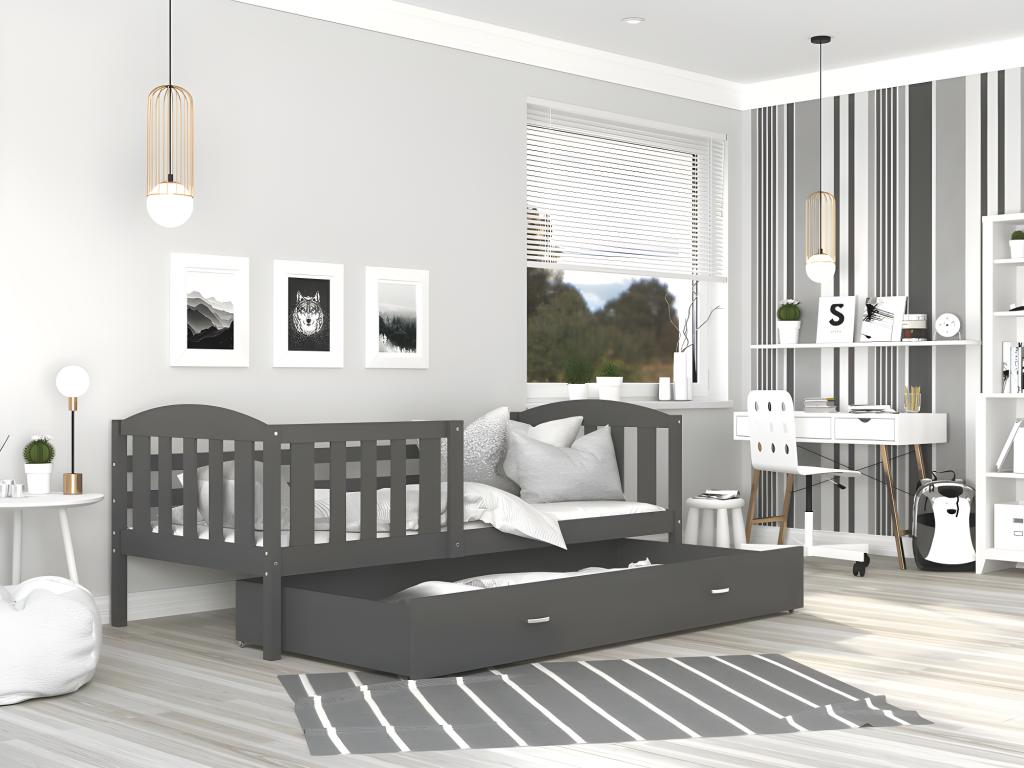 Nidchicshop Children's Bed 90x190 cm - 1 Mattress, 1 Slatted Base and Drawer Included, Grey 25073PNGD