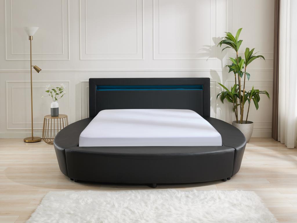 Round bed 180x200 cm - With LEDs - Faux - Black - Nidchicshop III 45661CKNP