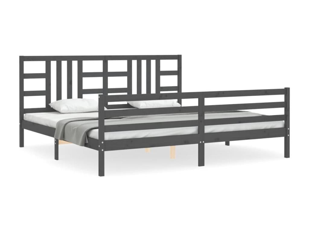 Bed frame with grey headboard 200x200 cm solid wood 26582GUUG