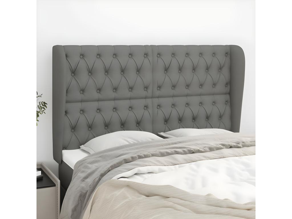 Headboard with wings, Dark Grey, 147x23x118/128 cm, Fabric, 15293CVVR