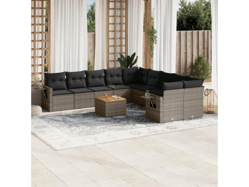 11-piece garden furniture set with grey resin wicker cushions 95761PFYV