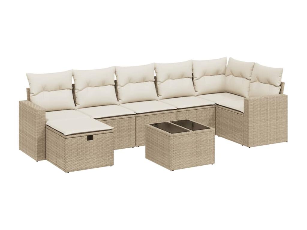 8-piece garden furniture set with cushions, beige wicker resin, 70909RWQF