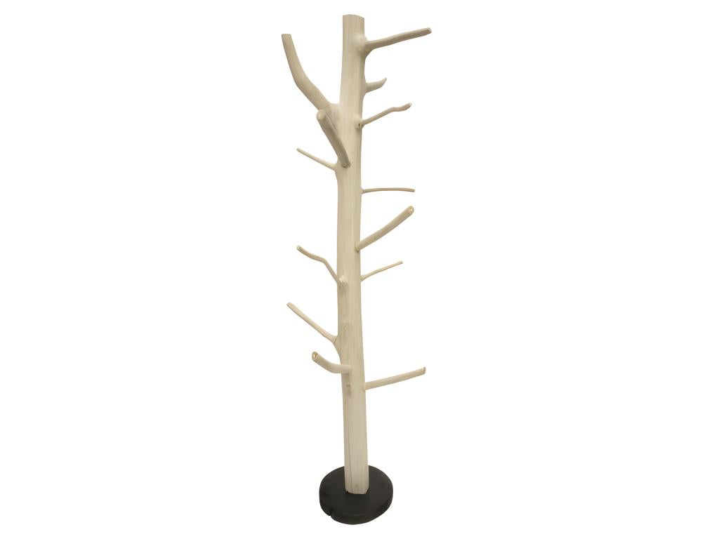 Raw teak wood branch coat rack, 180 cm, black round base - Calmetop 67066JDTC