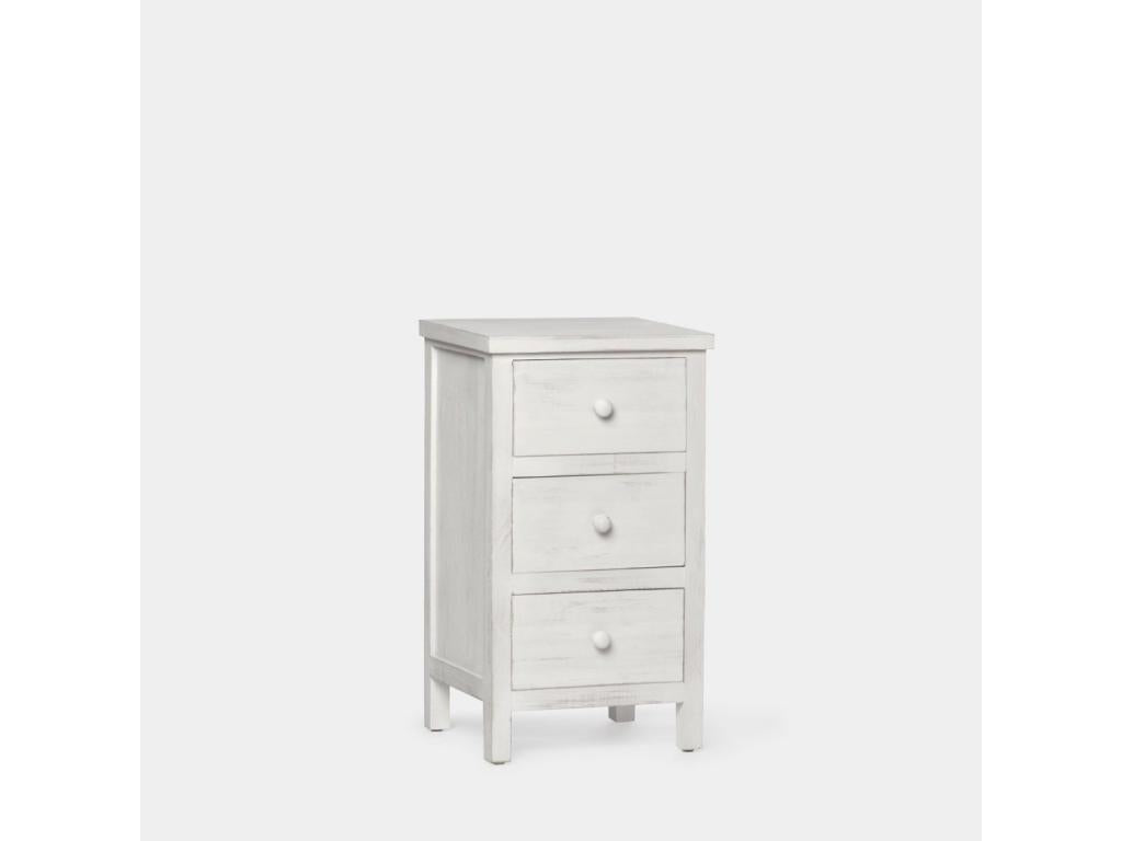 Bedside table with 3 drawers in white-washed wood, 35x62 cm - Nidchicshop 32022QOTH