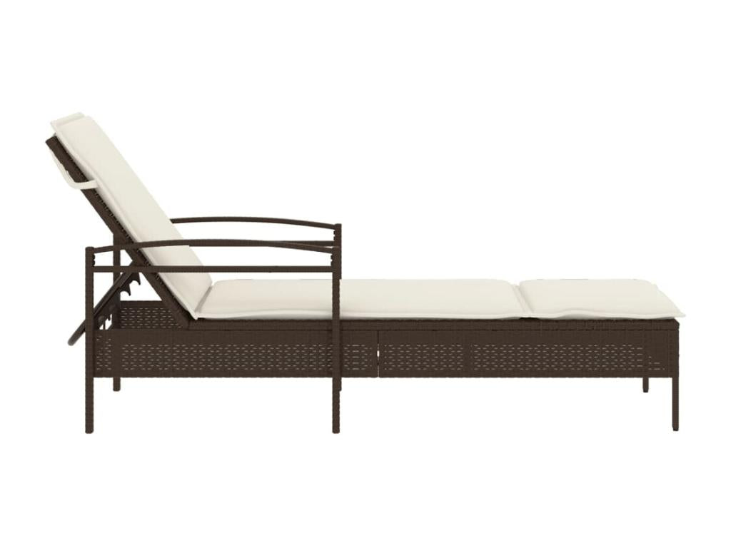 Chaise longue with brown cushion, 63x200x81 cm, woven resin, 01940BJZB