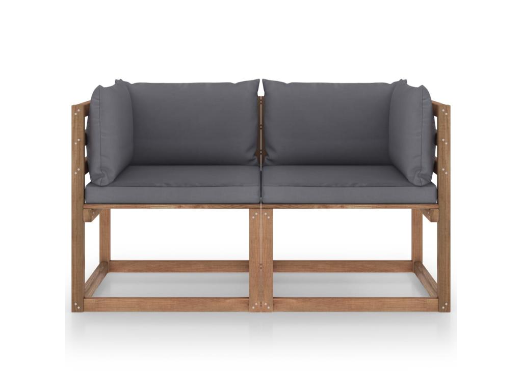 Pinewood 2-seater garden pallet sofa and cushions, anthracite, 89181LMXK