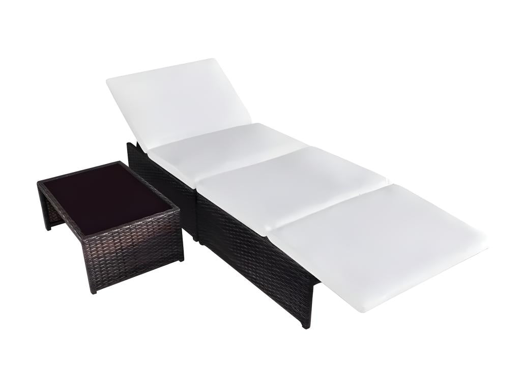 Set of 2 chairs and 1 table in white fabric and brown resin, Nidchicshop 65347KFZH