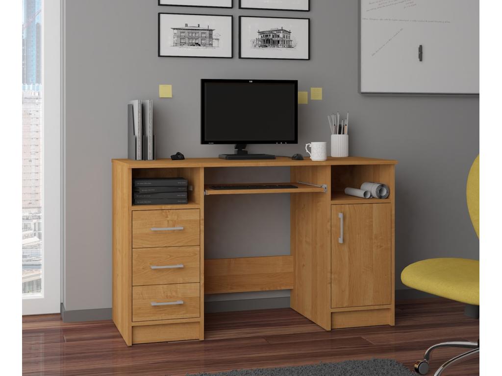 Bohometop Alder 124cm Computer Desk with 1 Door, 3 Drawers, Alder Front, and 5 Shelves, 124x52x74cm, 86043LUCQ