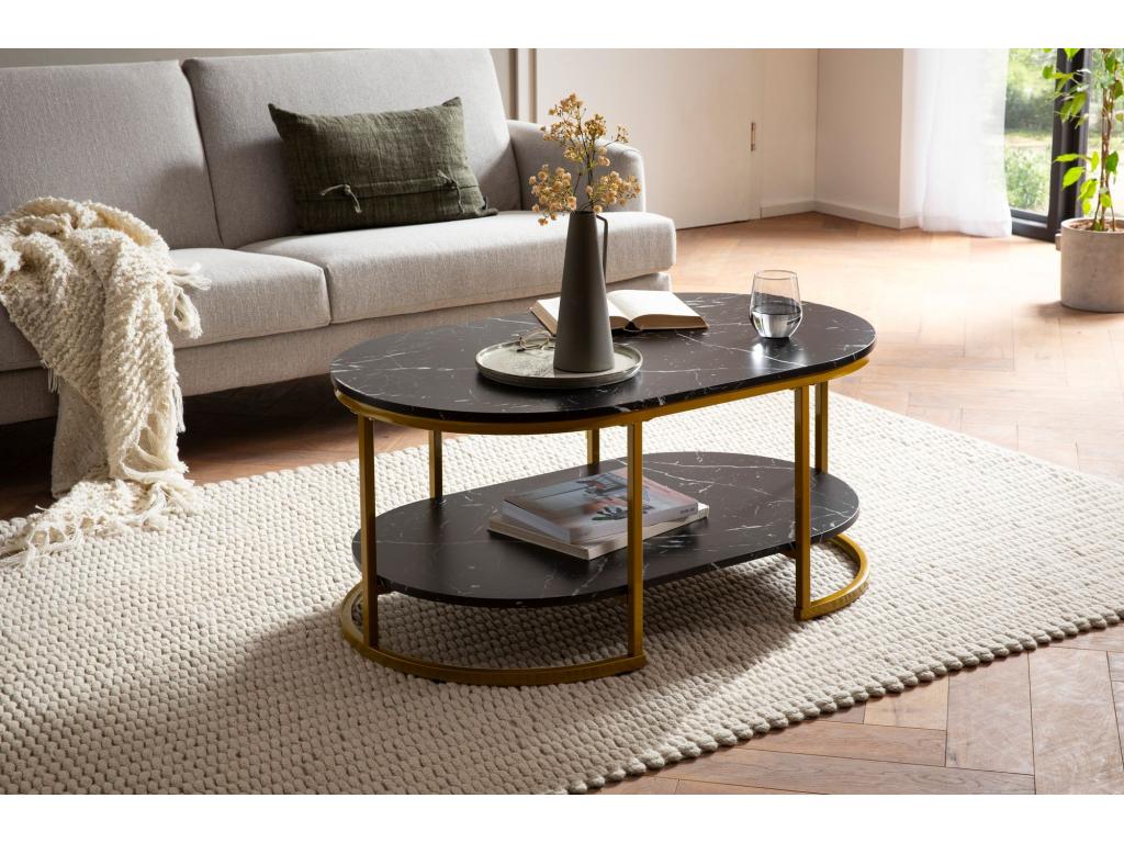 Marble-Effect Coffee Table 100cm Modern Rectangular Living Room Table 64087PSGX