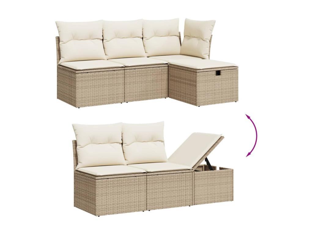 7-piece garden furniture set with cushions, beige wicker resin, 60132RLHC