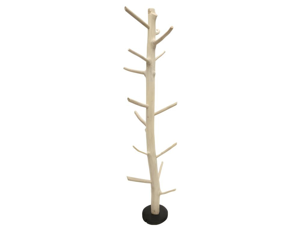 Raw teak wood branch coat rack, 180 cm, black round base - Calmetop 67066JDTC