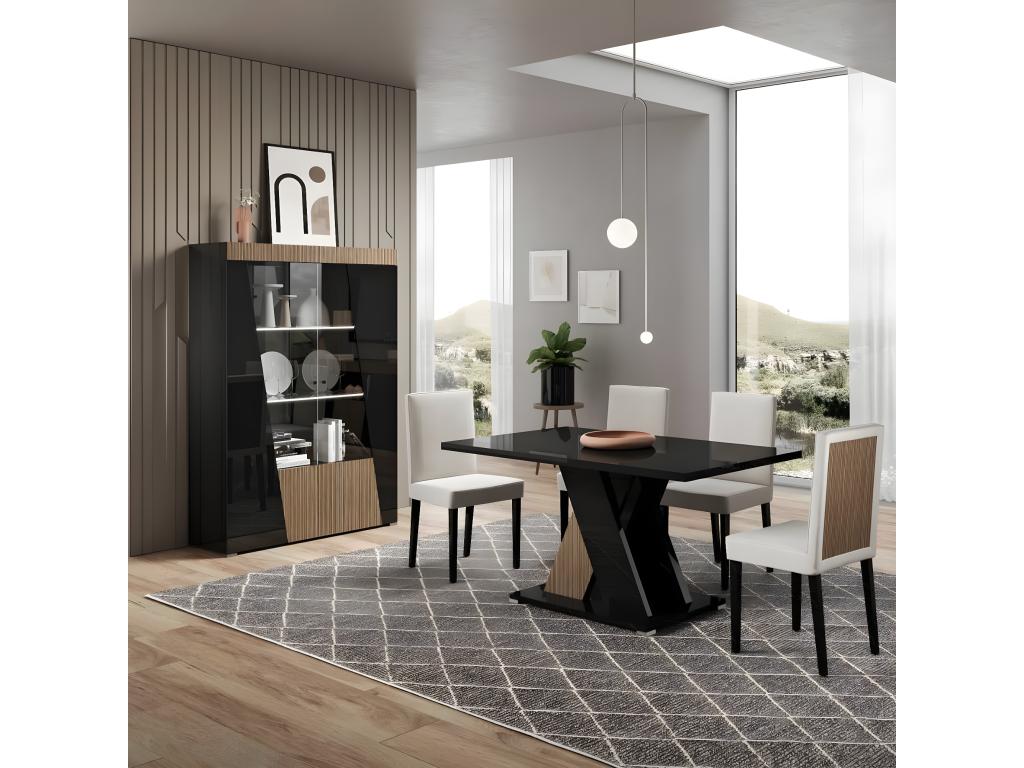 Nidchicshop - 2-Door Black Lacquered Wood-Effect Designer Display Cabinet with LEDs 57378AIWK